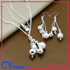 925 Silver Double Layer Ball Women Necklace Earrings Set