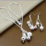 925 Silver Double Layer Ball Women Necklace Earrings Set