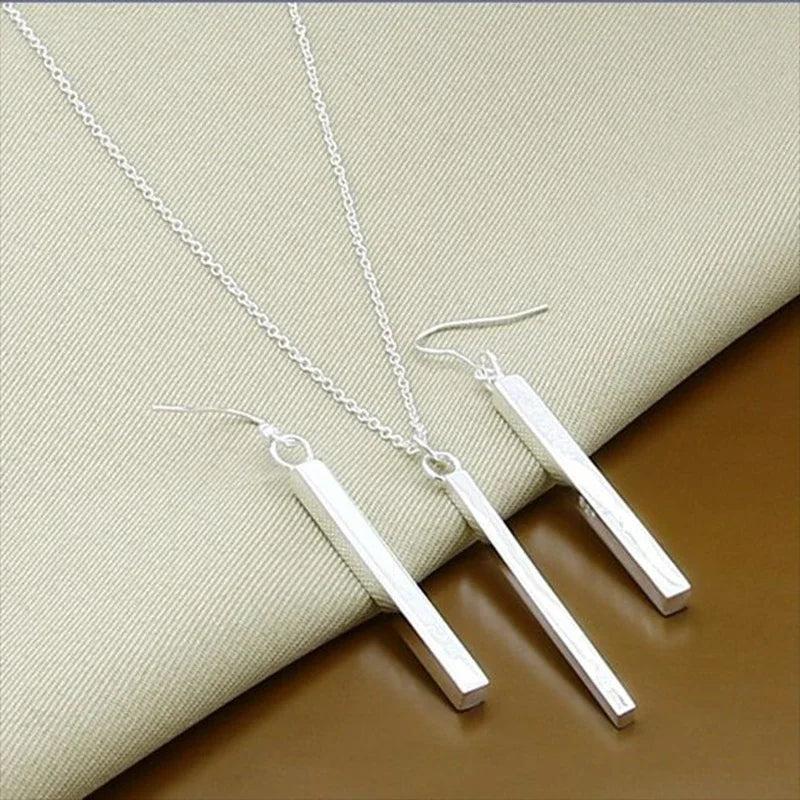 925 Silver High Necklace Earrings Set Christmas Gift