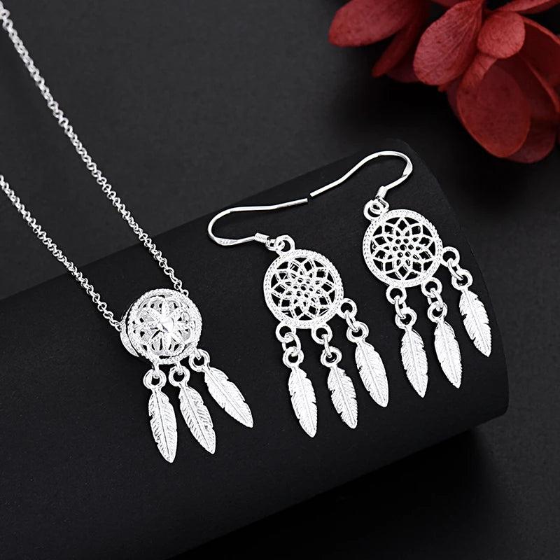 925 Silver Charm Jewelry Set for Women - Retro Wedding Gift