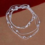 925 Sterling Silver Tassel Oval Beads Bracelet Necklace Set