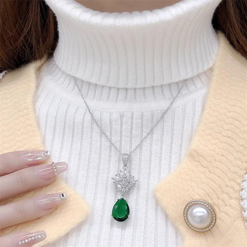 Water Drop Zircon Jewelry Set Silver 925 Lab Emerald Gemstone Wedding Gift