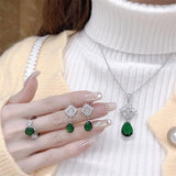 Water Drop Zircon Jewelry Set Silver 925 Lab Emerald Gemstone Wedding Gift