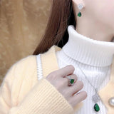 Water Drop Zircon Jewelry Set Silver 925 Lab Emerald Gemstone Wedding Gift