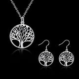 925 Sterling Silver Tree Pendant Necklace Earrings Set