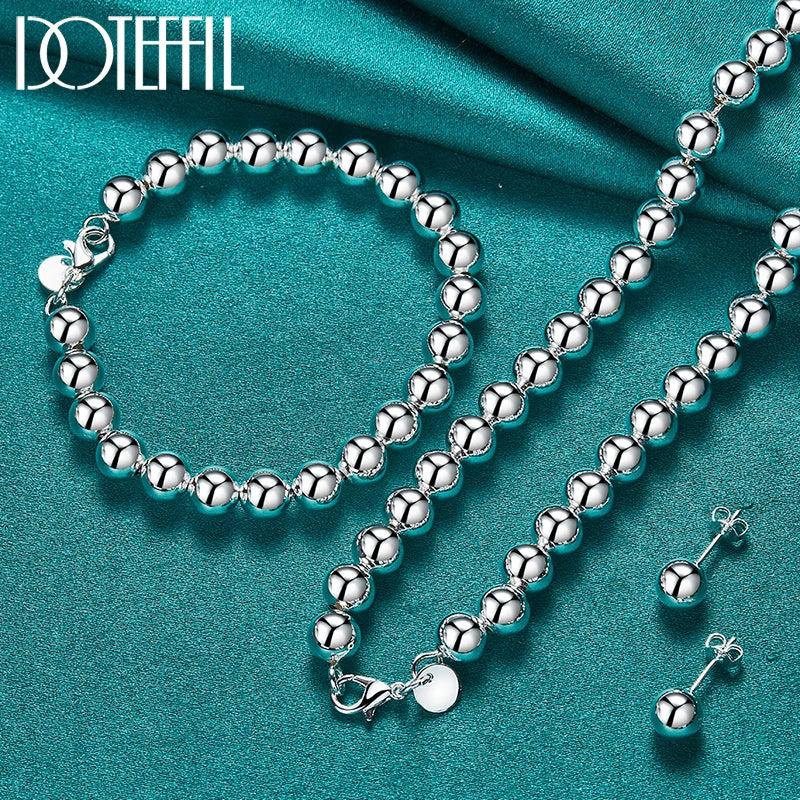 925 Silver 8mm Bead Ball Set for Woman Wedding Engagement