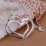 925 Silver Double Heart Earrings & Necklace Set Wedding Party Girl