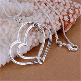 925 Silver Double Heart Earrings & Necklace Set Wedding Party Girl