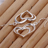 925 Silver Double Heart Earrings & Necklace Set Wedding Party Girl