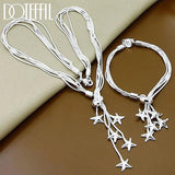 925 Silver Starfish Snake Chain Necklace Bracelet Set Wedding Jewelry