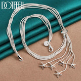 925 Silver Starfish Snake Chain Necklace Bracelet Set Wedding Jewelry