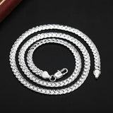 925 Silver Bracelet Necklace Set 6MM Flat Chain Wedding Party Gift