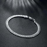 925 Silver Bracelet Necklace Set 6MM Flat Chain Wedding Party Gift