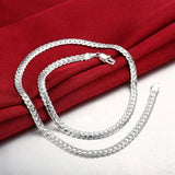 925 Silver Bracelet Necklace Set 6MM Flat Chain Wedding Party Gift