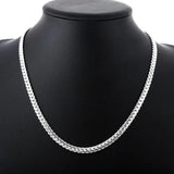 925 Silver Bracelet Necklace Set 6MM Flat Chain Wedding Party Gift
