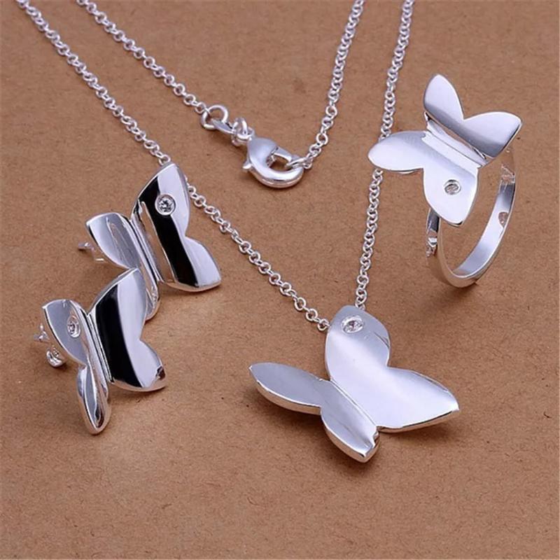 925 Silver Crystal Butterfly Jewelry Set for Women