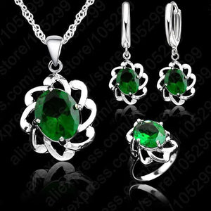 925 Silver Chains Crystal Earring/Necklace/Ring Set Wedding Set