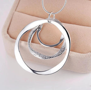 925 Silver Circle Pendant Necklace Earrings Set