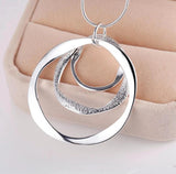 925 Silver Circle Pendant Necklace Earrings Set
