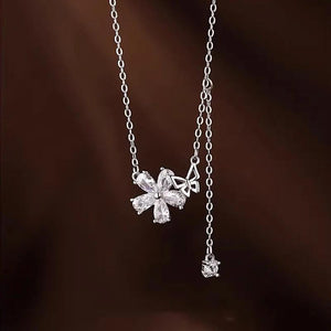 925 Silver Butterfly Tassel Necklace Zircon Pendant