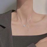 925 Silver Butterfly Tassel Necklace Zircon Pendant