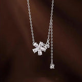 925 Silver Butterfly Tassel Necklace Zircon Pendant