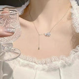 925 Silver Butterfly Tassel Necklace Zircon Pendant
