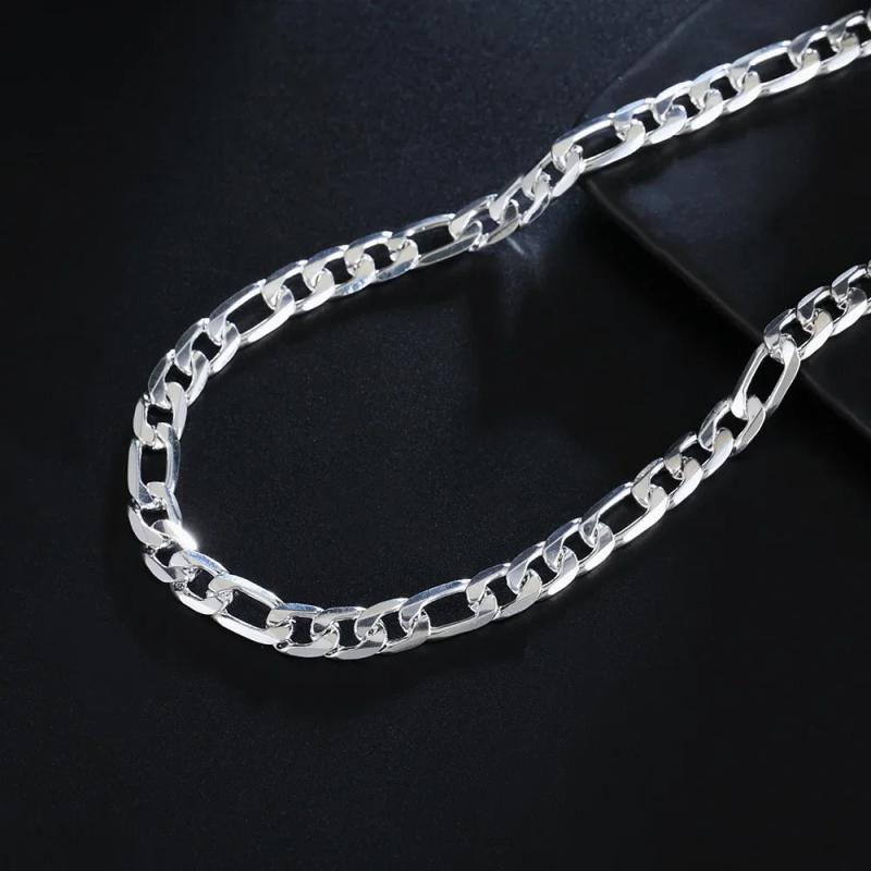 Hot Men 8MM Flat Geometry Chain 925 Sterling Silver Necklace for Woman