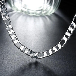Hot Men 8MM Flat Geometry Chain 925 Sterling Silver Necklace for Woman