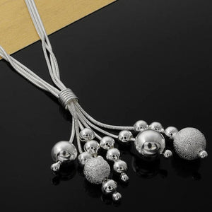 925 Silver Tassel Snake Beads Necklace Party Wedding