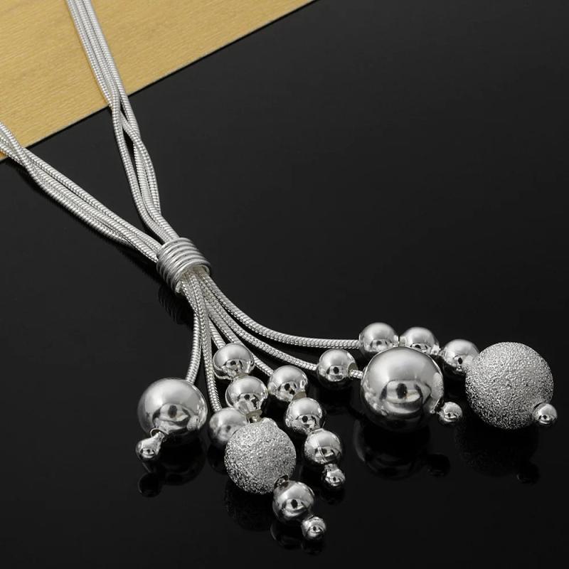 925 Silver Tassel Snake Beads Necklace Party Wedding