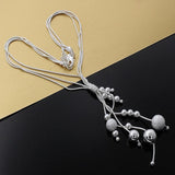 925 Silver Tassel Snake Beads Necklace Party Wedding