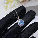 925 Silver Necklace with Aquamarine & Diamond Pendant