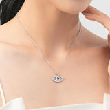 925 Silver Zirconia Eye Pendant Necklace Platinum Plated Jewelry
