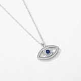925 Silver Zirconia Eye Pendant Necklace Platinum Plated Jewelry