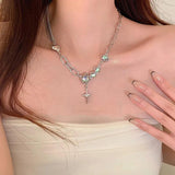 Sterling Silver Moon Stone Cross Star Pendant Necklace