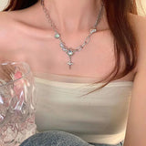 Sterling Silver Moon Stone Cross Star Pendant Necklace