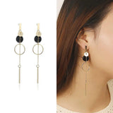 Korea Dongdaemun Earrings Wafer Pearl Stick Asymmetric Tassel Earrings