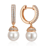 Kinel 585 Rose Pearl Drop Earrings Natural Zircon Bridal Wedding Jewelry