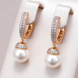 Kinel 585 Rose Pearl Drop Earrings Natural Zircon Bridal Wedding Jewelry