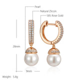 Kinel 585 Rose Pearl Drop Earrings Natural Zircon Bridal Wedding Jewelry