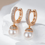 Kinel 585 Rose Pearl Drop Earrings Natural Zircon Bridal Wedding Jewelry