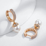 Kinel 585 Rose Pearl Drop Earrings Natural Zircon Bridal Wedding Jewelry