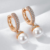 Kinel 585 Rose Pearl Drop Earrings Natural Zircon Bridal Wedding Jewelry