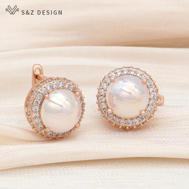S&Z Pearl Drop Earrings Wedding CZ Jewelry