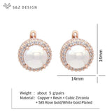 S&Z Pearl Drop Earrings Wedding CZ Jewelry