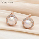 S&Z Pearl Drop Earrings Wedding CZ Jewelry