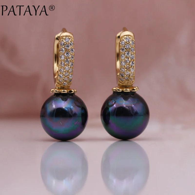 Rose Shell Pearls Zircon Dangle Earrings 585 Wedding Jewelry