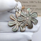 Hawaiian Natural Mother of Pearl Shell Tiare Carved Flower Earrings