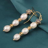 Vintage Summer Flower Freshwater Pearl Drop Earrings